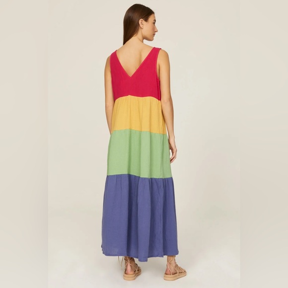 Marine Layer Corinne Double Cloth Maxi Dress in Rainbow Block Stripe Size XL - Picture 2 of 16